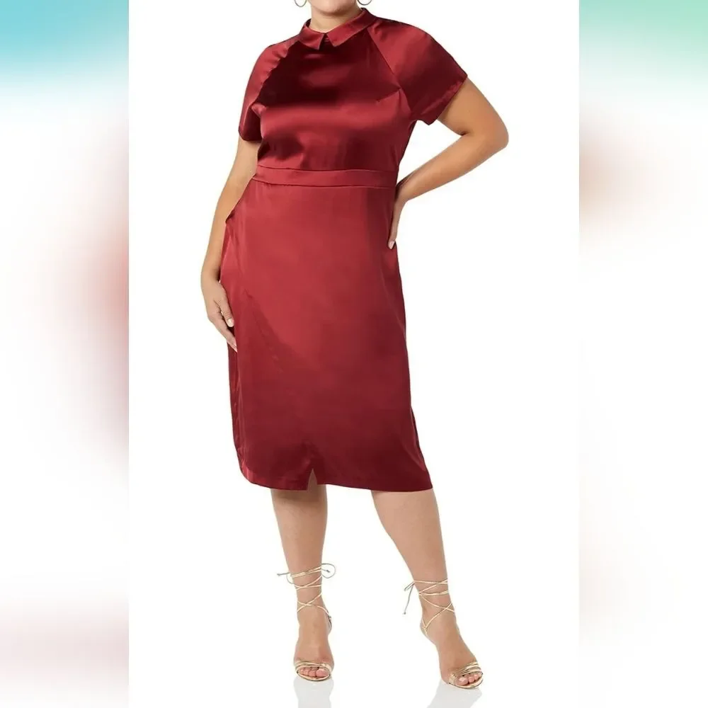 Making the Cut Season 3 Standard Short Sleeve Collared Wrap Dress Red Size L - Picture 2 of 9